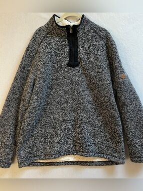 Orvis Mens Large Grey Knit Sherpa Lined Quarter Zip Sweater